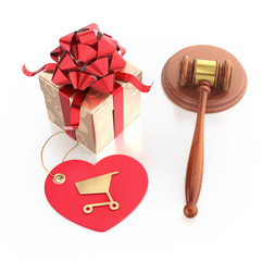 Festive Sale/Discount. Illustration on the subject of 'Holiday Trading'. 3D rendered graphic composition on reflective white background.