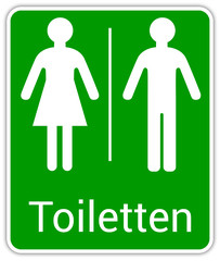 Panneau en Allemange: Toilettes pour hommes et femmes, wc mixtes et unisexe - panneau pour salle de bain, toilettes et autres commodités en allemand