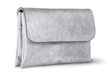 Elegant gray female clutch bag rotated - obrazy, fototapety, plakaty