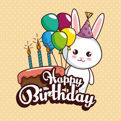 happy birthday card with cute rabbit