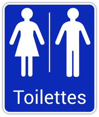 Panneau routier en France : Toilettes pour hommes et femmes, wc mixtes et unisexe - panneau pour salle de bain, toilettes et autres commodités