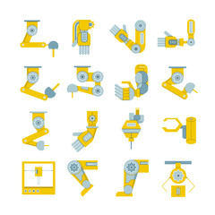 robotic arm icons, industrial robot for manufacture illustration