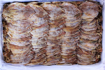 Top view of Dried squid in a box