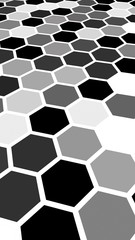 White honeycomb with a gradient color. Perspective view on polygon look like honeycomb. Extruded, bump cell. Isometric geometry. 3D illustration