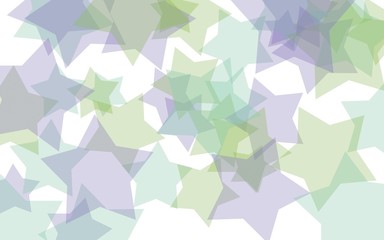 Multicolored translucent stars on a white background. Green tones. 3D illustration