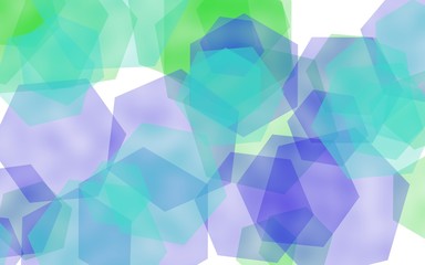 Multicolored translucent hexagons on white background. Green tones. 3D illustration