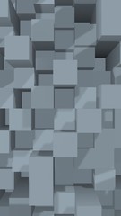 Abstract gray elegant cube geometric background. Chaotically advanced rectangular bars. 3D Rendering, 3D illustration
