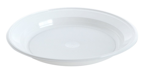 white plasticfood plate on white background with curve -ready to work