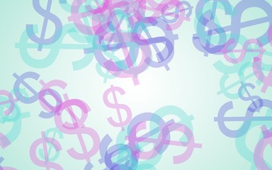 Multicolored translucent dollar signs on white background. Green tones. 3D illustration