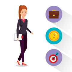 businesswoman with business set icons