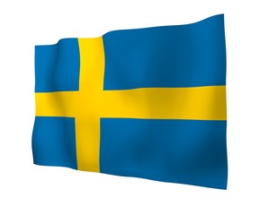 The flag of Sweden. Official state symbol of the Kingdom of Sweden. A blue field with a yellow Scandinavian cross that extends to the edges of the flag. 3d illustration