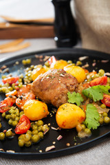 Beef stewed and Carrots potatoes with a wine sauce and herbs