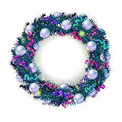 Christmas wreath on white background.