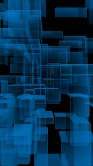 Blue and dark abstract digital and technology background. The pattern with repeating rectangles. 3D illustration