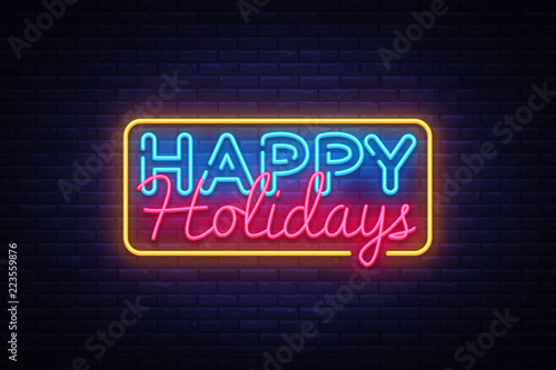 happy holidays neon text vector happy holidays neon sign design