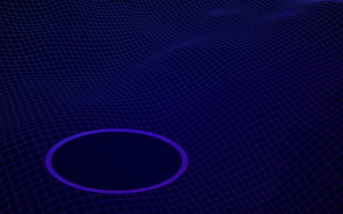 Abstract landscape on a blue background. Cyberspace grid. Mockup. Hi-tech network, technology. Vertical image orientation. 3D illustration