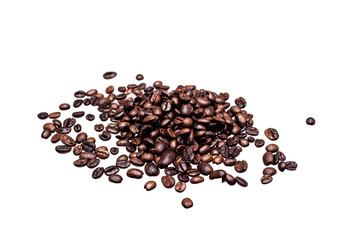 Coffee beans isolated on white background top view. Have a space for your text.