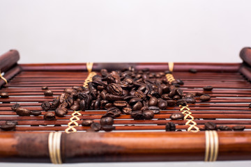 Coffee beans on a bamboo stand