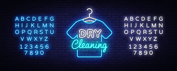 Dry Cleaning neon sign vector. Dry Cleaning Design template neon sign, light banner, neon signboard, nightly bright advertising, light inscription. Vector illustration. Editing text neon sign