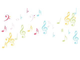 Music Notes Confetti Falling Chaos Vector. Music Symbols Texture Poster Background Elements. Party Night, Festival, Celebration or Concert, Melody Notes Trail. Decorative Song Sheets Chaos Effect.