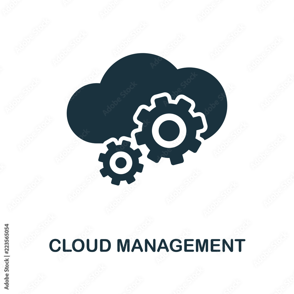 Poster cloud management icon. monochrome style design from big data icon collection. ui. pixel perfect simp