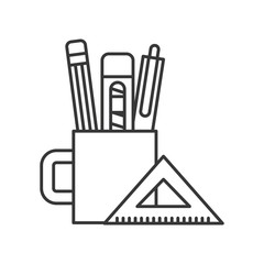 wooden pencil pen cutter inside cup and ruler tools graphic design