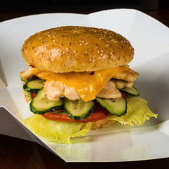 Hamburger with chicken and vegetables
