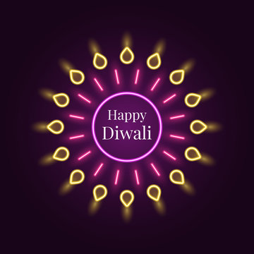 Happy Diwali, banner in bright Neon style