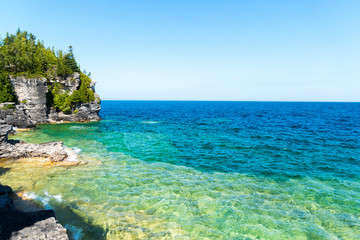 Bruce Peninsula shoreline at Cyprus Lake National Park Ontario on a sunny day