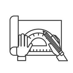graphic designer hands working with protractor and pencil