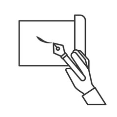 hand holding fountain pen drawn on sheet