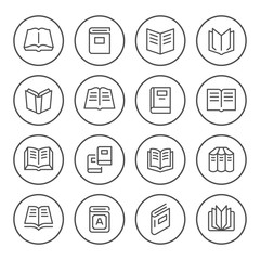 Set round line icons of book