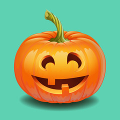 Halloween pumpkin face - funny smile Jack o lantern, autumn holidays banner. Jack o lantern icon emotion. Vector illustration.