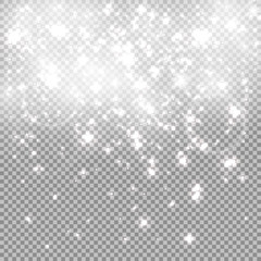 Fototapeta na wymiar White sparks glitter special light effect. Vector sparkles on transparent background. Christmas abstract pattern. Sparkling magic dust particles