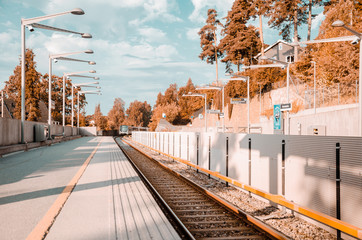 Obraz premium Train approaching open station in Oslo