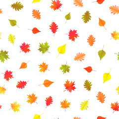 Seamless pattern with autumn yellow, green and red leaves. Vector ornament for design and gift paper