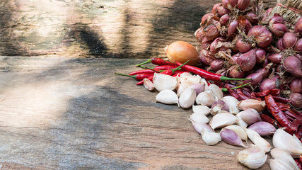 traditional material for Thai food on wood sheet background