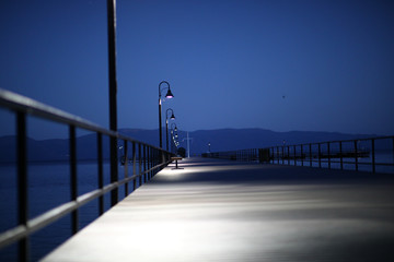 Lake Tahoe pier at night