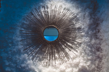  Mirror. Round mirror with rays. Winter mirror. Snow and hoarfrost.