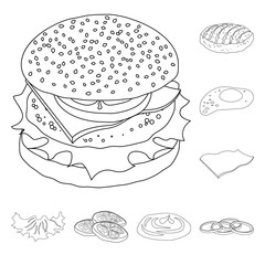 Isolated object of burger and sandwich sign. Collection of burger and slice stock vector illustration.