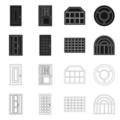 Isolated object of door and front sign. Set of door and wooden stock vector illustration.