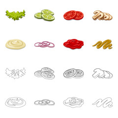 Vector design of burger and sandwich icon. Set of burger and slice stock vector illustration.