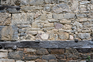 Detail of old stone-built wall, the wall of old rural house, Etara ethnographic reserve, Bulgaria