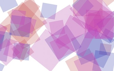 Multicolored translucent squares on white background. Red tones. 3D illustration