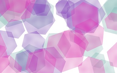 Naklejka na ściany i meble Multicolored translucent hexagons on white background. Pink tones. 3D illustration