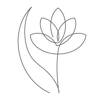 Flower with leaf continuous line vector illustration with editable stroke for floral design or logo.
