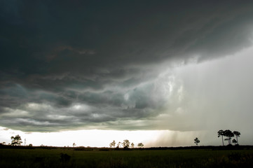 A dramatic storm sweeps over Turner River Road in Big Cypress, The Everglades, Florida with...
