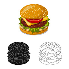 Vector illustration of burger and sandwich icon. Set of burger and slice stock vector illustration.