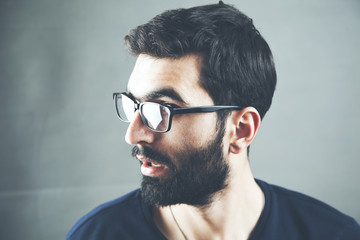 Fototapeta premium surprise man on dark background