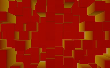Abstract red elegant cube geometric background. Chaotically advanced rectangular bars. 3D Rendering, 3D illustration